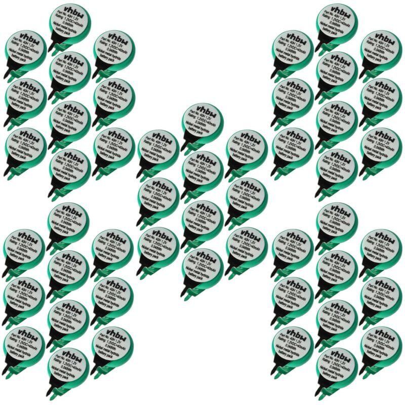 50x NiMH pile bouton de remplacement pour type 1/V40H 2 épingles 40mAh 1,2V convient pour les batteries de modélisme etc. - Vhbw