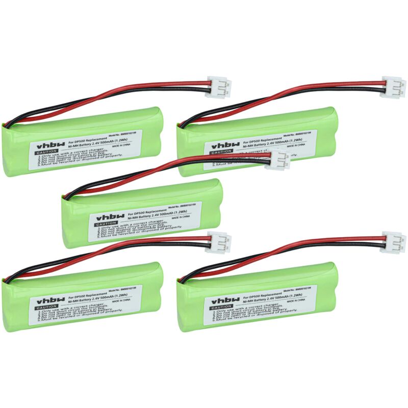 5x Akku Ersatz für GP1010, GPHC05RN01, VT50AAAALH2BMJZ, VTHC04RN00 für schnurlos Festnetz Telefon (500mAh, 2,4V, NiMH) - Vhbw