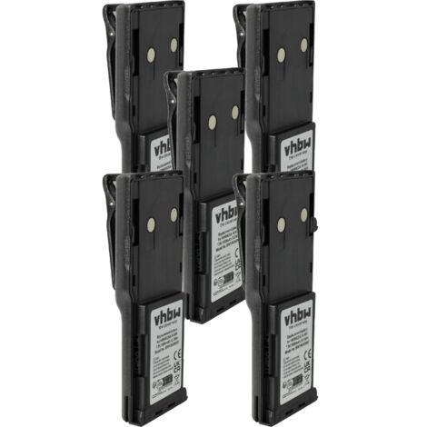 vhbw 5x Akku Ersatz für Motorola HNN8133C, HNN8308A, HNN9628 für Funkgerät, Walkie Talkie (1800 mAh, 7,5 V, NiMH) + Gürtelclip