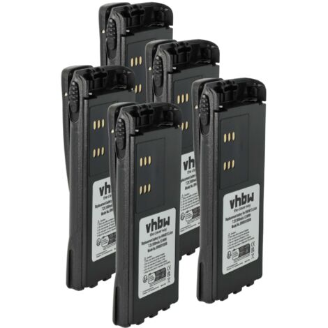 vhbw 5x Akku Ersatz für Motorola HNN9010A, HNN9010AR, HNN9011BR für Funkgerät, Walkie Talkie (1800 mAh, 7,2 V, Li-Ion) + Gürtelclip