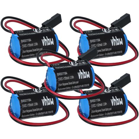 vhbw 5x batería compatible con Siemens 6ES7971-1AAOO-OAAO, 6ES5980-OAE11, 6ES5980-OMA11 controlador de periférico (900 mAh, 3 V, Li-Ion)