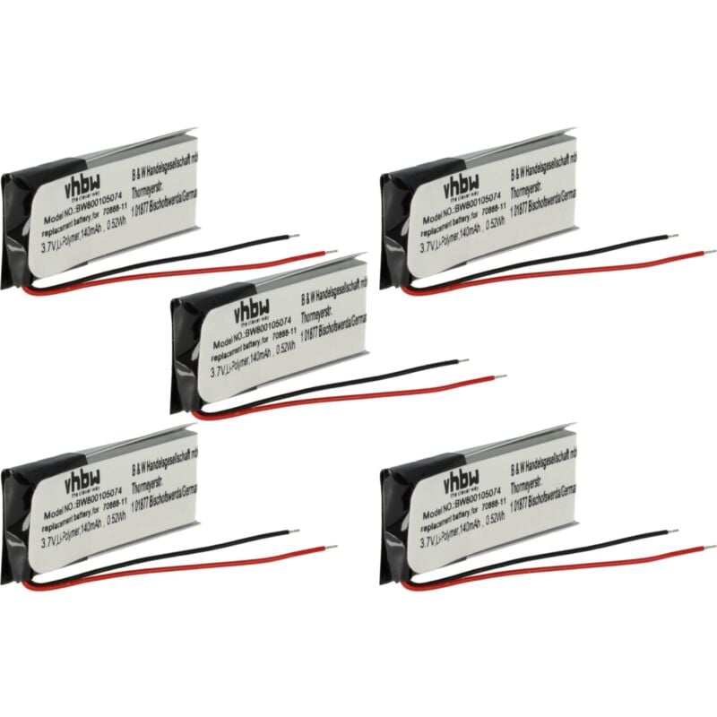 Vhbw - 5x Batterie compatible avec Jabra BT500V, BT2010, BT4010, BT250V, BT250, BT2020 casque audio, écouteurs sans fil (140mAh, 3,7V, Li-polymère)