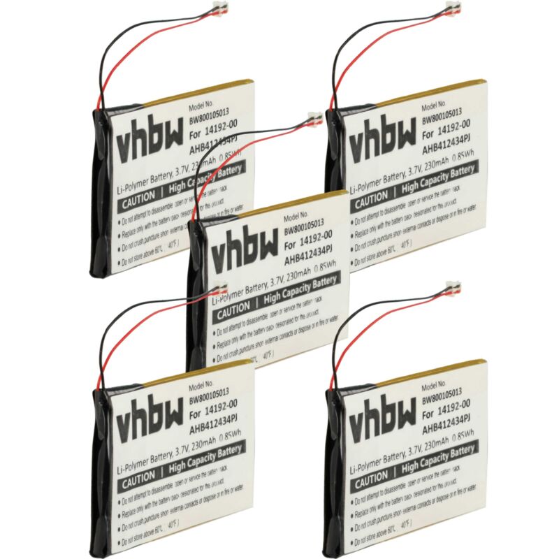 Vhbw - 5x Batterie compatible avec Jabra Pro 9450, 9400, 9465, 9400SH, 9460, 9450SH, 9470 casque audio, écouteurs sans fil (230mAh, 3,7V, Li-polymère)