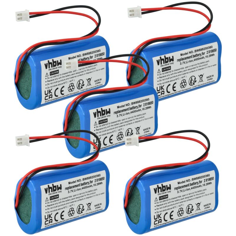 5x Batterie compatible avec K-Bright lampe de table (4400mAh, 3,7V, Li-ion) - Vhbw