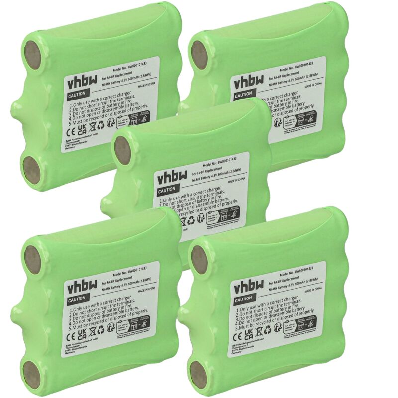5x Batterie compatible avec Maxon ACC510, ACC511, PMR508, PMR50, RS446 radio talkie-walkie (600mAh, 4,8V, NiMH) - Vhbw