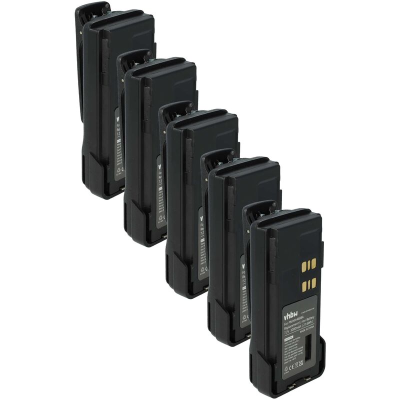 Vhbw - 5x Batterie compatible avec Motorola DP4400, DP4400E, DP4401e, DP4401, DP4600 radio talkie-walkie (3000mAh, 7,2V, Li-ion) - avec clip de