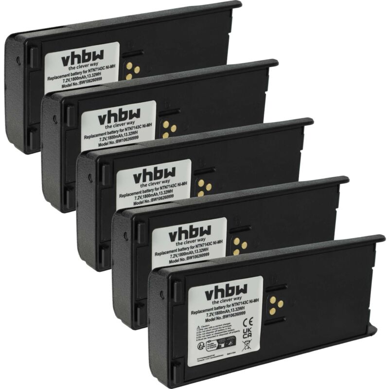 Vhbw - 5x Batterie compatible avec Motorola Radius GP1200, PTX1200, MTZ2000, MTX9000 radio talkie-walkie (1800mAh, 7,5V, NiMH) - avec clip de ceinture