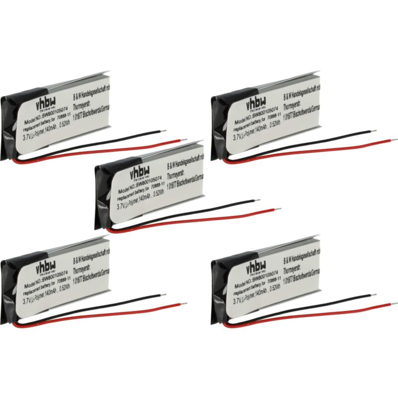 Vhbw - 5x Batterie compatible avec Nokia HS-36W, BH-607, BH-900 casque audio, écouteurs sans fil (140mAh, 3,7V, Li-polymère)