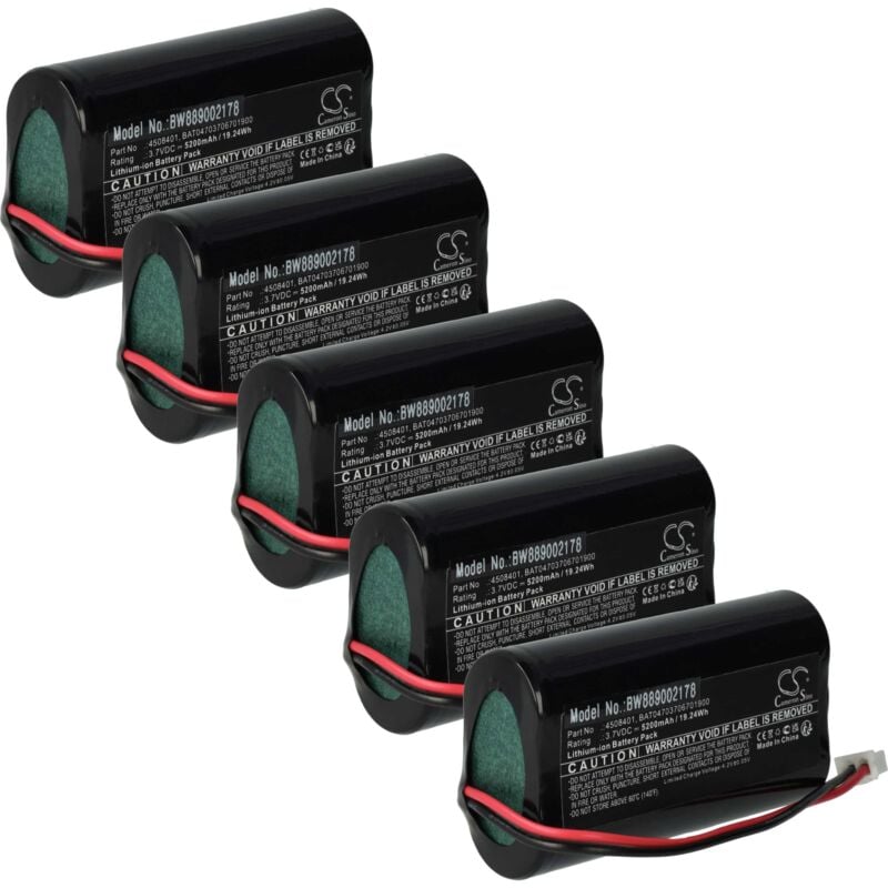 5x Batterie compatible avec Zafferano Dama Pro, Dama, Ofelia Pro, Ofelia, Olimpia lampe de table (5200mAh, 3,7V, Li-ion) - Vhbw