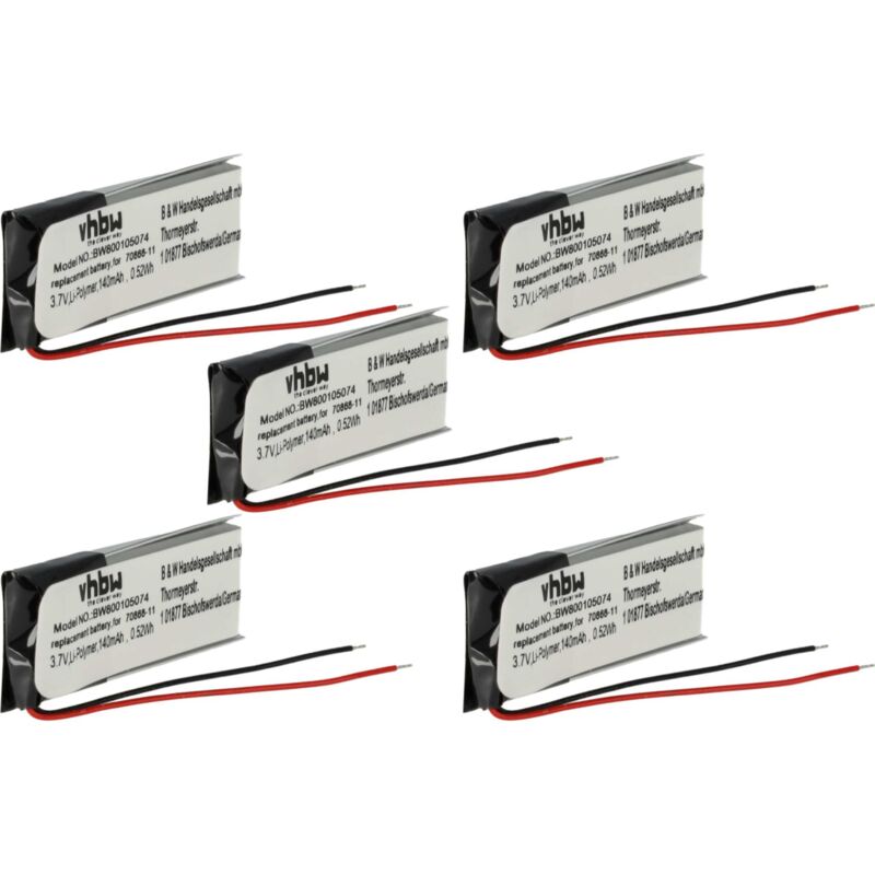 Vhbw - 5x Batterie remplacement pour Jabra AHB371030PA, 73366-01, 70868-1 pour casque audio, écouteurs sans fil (140mAh, 3,7V, Li-polymère)