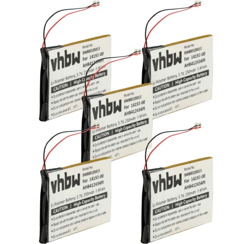 Vhbw - 5x Batterie remplacement pour Jabra AHB412434PJ, 14192-00 pour casque audio, écouteurs sans fil (230mAh, 3,7V, Li-polymère)