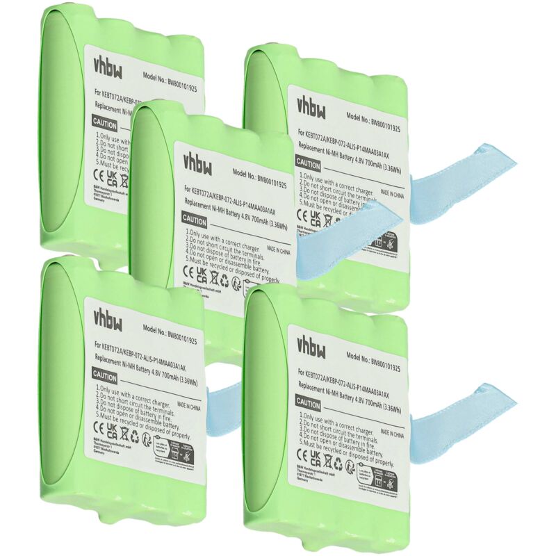 Vhbw - 5x Batterie remplacement pour Motorola LIS-P14MAA03A1AX, BP-38, IXNN4002B pour radio talkie-walkie (700mAh, 4,8V, NiMH)