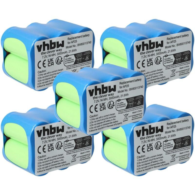 5x Batterie remplacement pour Pellenc AP25 pour outil électrique (3000 mAh, NiMH, 7,2 v) - Vhbw