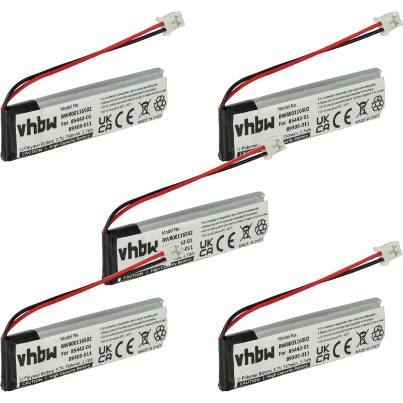 Vhbw - 5x Batterie remplacement pour Plantronics 85442-01, 89305-011 pour haut-parleurs, enceintes portatives (730mAh, 3,7V, Li-polymère)
