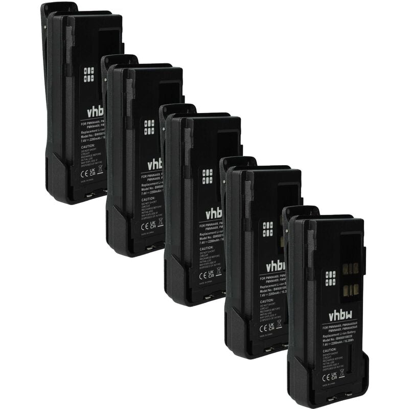 Vhbw - 5x Batteries compatible avec Motorola DP4400, APX4000, DP4000, DP2600E radio talkie-walkie (2200mAh, 7,4V, Li-ion) - avec clip de ceinture