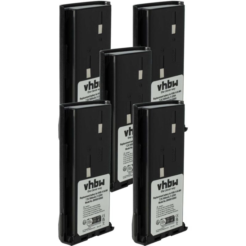 Vhbw - 5x Battery compatible with Kenwood TK-373G, TK-378, TK-378GM, TK-378GC, TK-372, TK-378G, TK-372G Radio, Walkie-Talkie (1600 mAh, 7.2 v, NiMH)