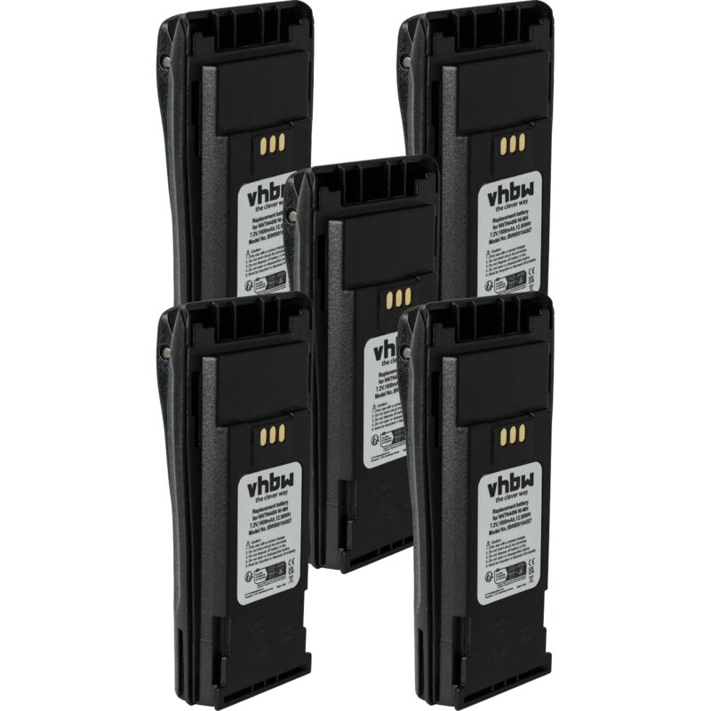 Vhbw - 5x Battery compatible with Motorola DP1400, DP1000, EP450, CP380, CP360, CP340, CP250, CP200XLS Radio, Walkie-Talkie (1800 mAh, 7.2 v, NiMH)