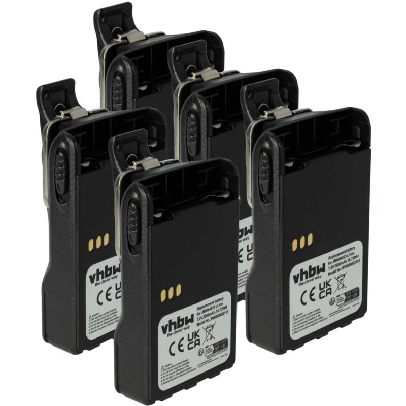 5x Battery compatible with Motorola EX560XLS, EX560 xls, EX500, EX560 Radio, Walkie-Talkie (2600 mAh, 7.2 v, Li-Ion) + Belt Clip - Vhbw