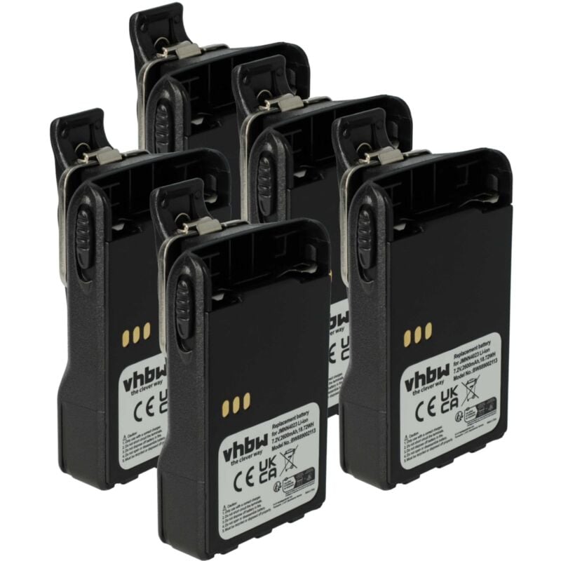 5x Battery compatible with Motorola EX600, EX600xls, GL2000, EX600 xls Radio, Walkie-Talkie (2600 mAh, 7.2 v, Li-Ion) + Belt Clip - Vhbw