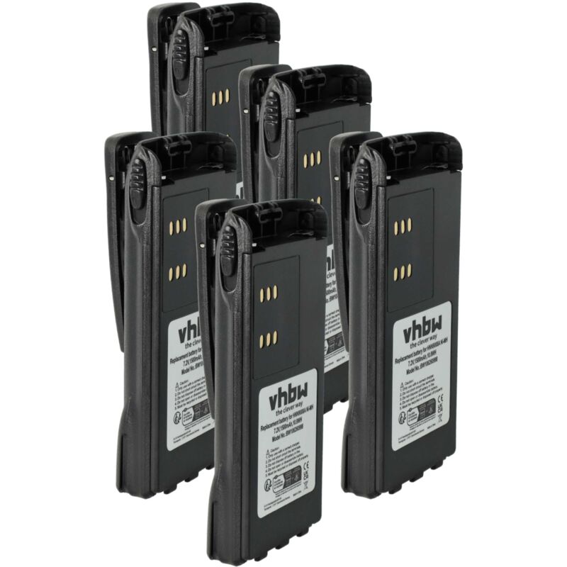 5x Battery compatible with Motorola GP280, GP240, ATS2500, GP1280, GP140 Radio, Walkie-Talkie (1500 mAh, 7,2 v, NiMH) + Belt Clip - Vhbw