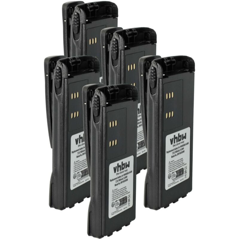 5x Battery compatible with Motorola GP338, GP339, GP328, GP329, GP330, GP320 Radio, Walkie-Talkie (1500 mAh, 7,2 v, NiMH) + Belt Clip - Vhbw