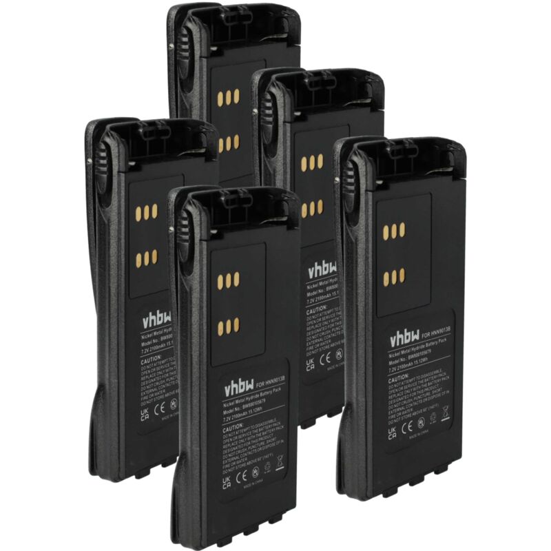 Vhbw - 5x Battery compatible with Motorola HT1200, HT1250.LS, HT1225, HT1250, HT1250-LS, GP680, HT1250.LS+ Radio, Walkie-Talkie (2100 mAh, 7.2 v,