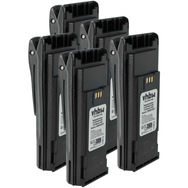 5x Battery Replacement for Motorola NNTN4970A, NNTN4970AR, NNTN4970 for Radio, Walkie-Talkie (2500 mAh, 7.2 v, NiMH) + Belt Clip - Vhbw