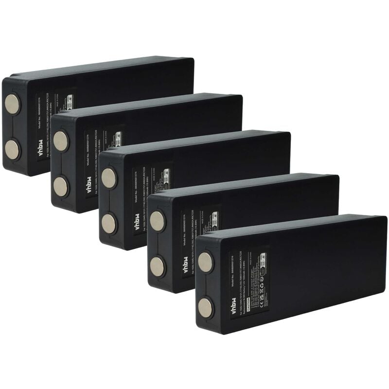 Vhbw - 5x Battery Replacement for Scanreco 16131, 17162, 592, 1026, 13445 for Industrial Radio Remote Control (1500 mAh, 7.2 v, NiMH) - Black