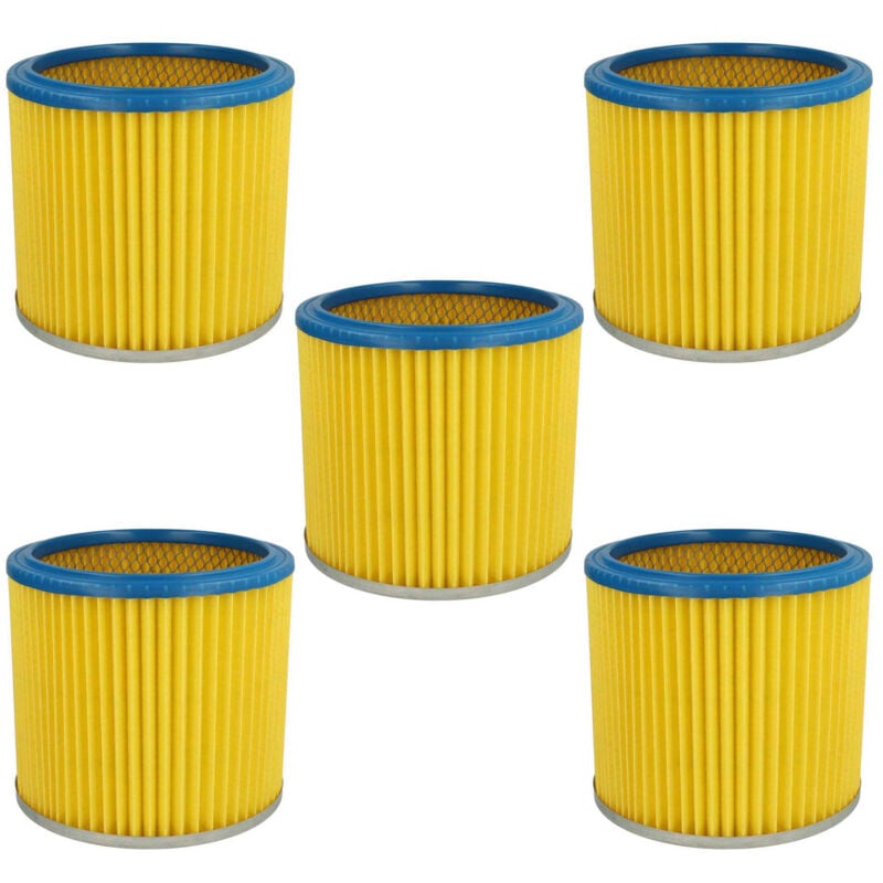 5x Cartridge Filter compatible with Aqua Vac 6160 p dustri, 3000 Plus, 5000 Plus, 6160 f, 1000, 2000 Plera Vacuum Cleaner - Blue Yellow - Vhbw