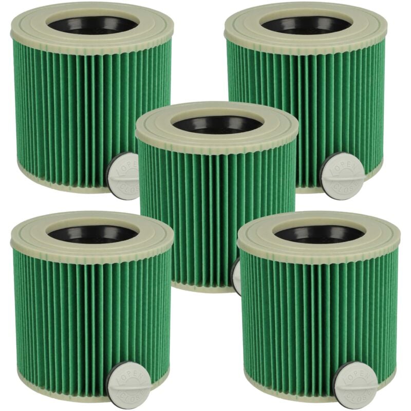 Vhbw - 5x filtre à cartouche compatible avec Kärcher wd 3 Premium Home, wd 3 p Workshop, wd 3 s V-17 aspirateur à sec ou humide - Filtre plissé, vert