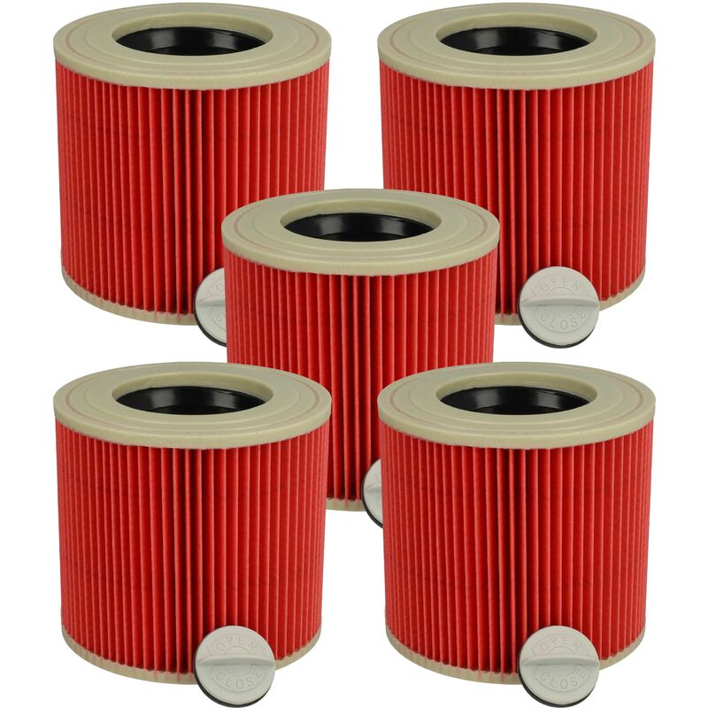 Vhbw - 5x filtre à cartouche compatible avec Kärcher wd 3.5 p Premium, wd 3.600, wd 3.600 mp aspirateur à sec ou humide - Filtre plissé, rouge