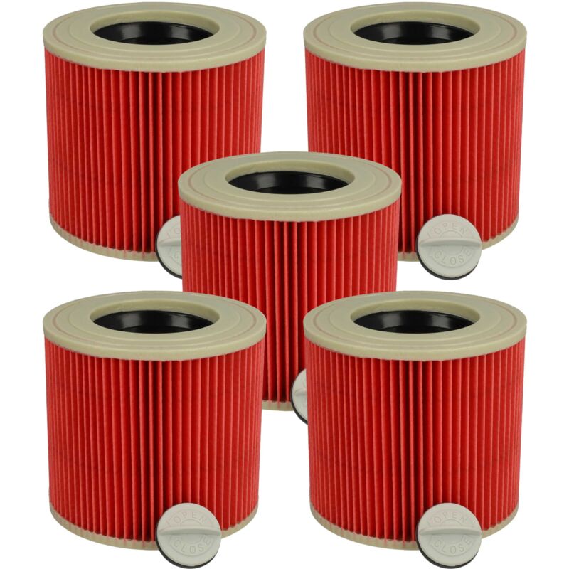 Image of 5x filtro a pieghe piatte compatibile con Kärcher a 2224 pt, a 2206 x, a 2224, a 2204 af, a 2204 aspiratore umido/secco - Cartuccia filtrante, rosso