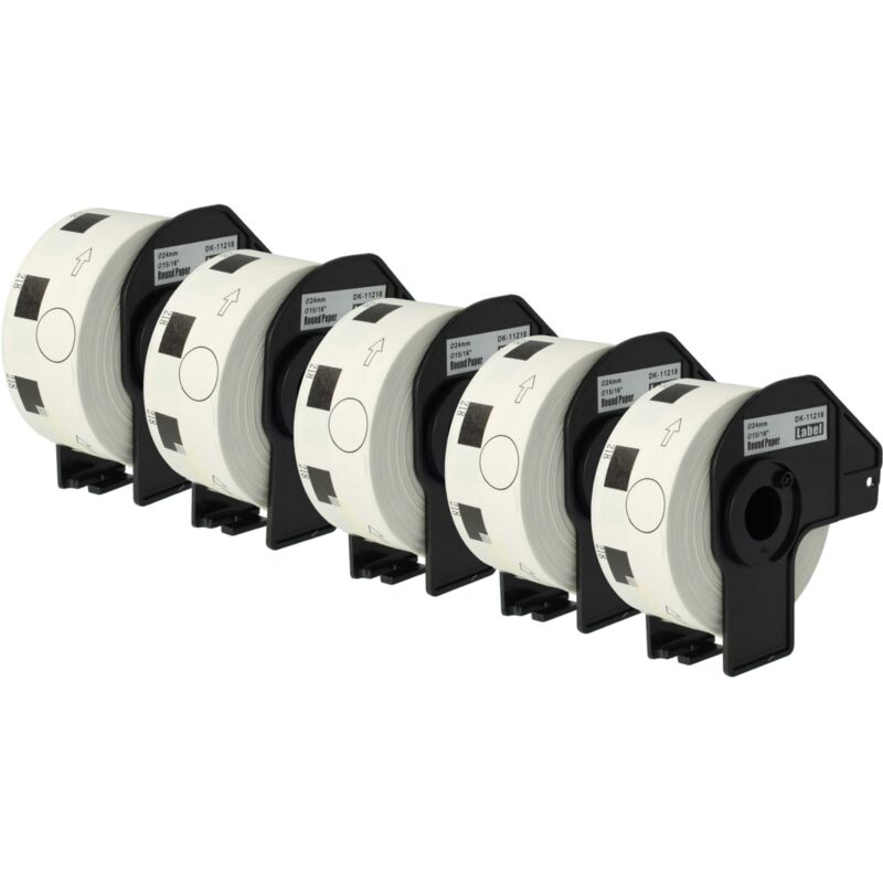 vhbw 5x Label Roll with Holder 24mm (1000 Label) compatible with Brother PT QL-580, QL-580N, QL-650, QL650TD Label Maker - Premium
