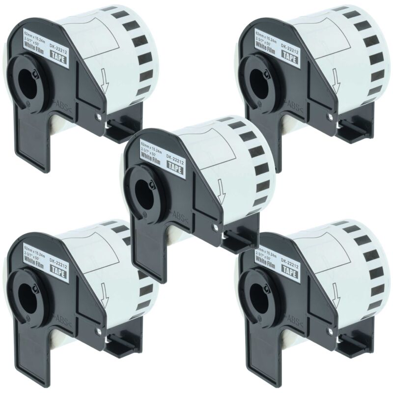 vhbw 5x Label Roll with Holder 62mm x 15.24m (1 Label) Replacement for Brother DK-22212 for Label Maker White