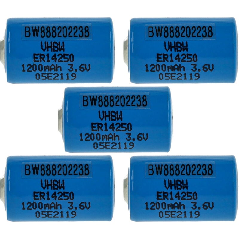 5x Lithium ER14250 Round Cell Batteries Replacement for 1/2AA, 1770-XZ, 3B26, 418-0076, 60-0576-100 - Special Battery (1200mAh, 3.6 v, Li-SOCl2)