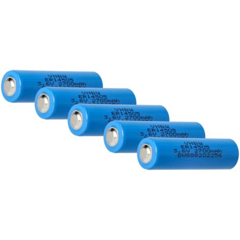 vhbw 5x Lithium ER14505 Round Cell Batteries - Special Battery (2700mAh, 3.6 V, Li-SOCl2)