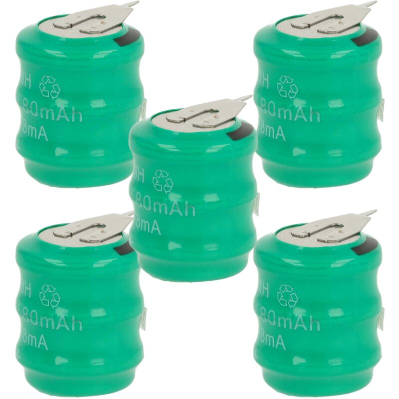 

5x NiMH Batería de botón de repuesto Tipo 3/V80H 2 pines 80 mAh 3,6 V compatible para lámparas solares, etc. - Vhbw
