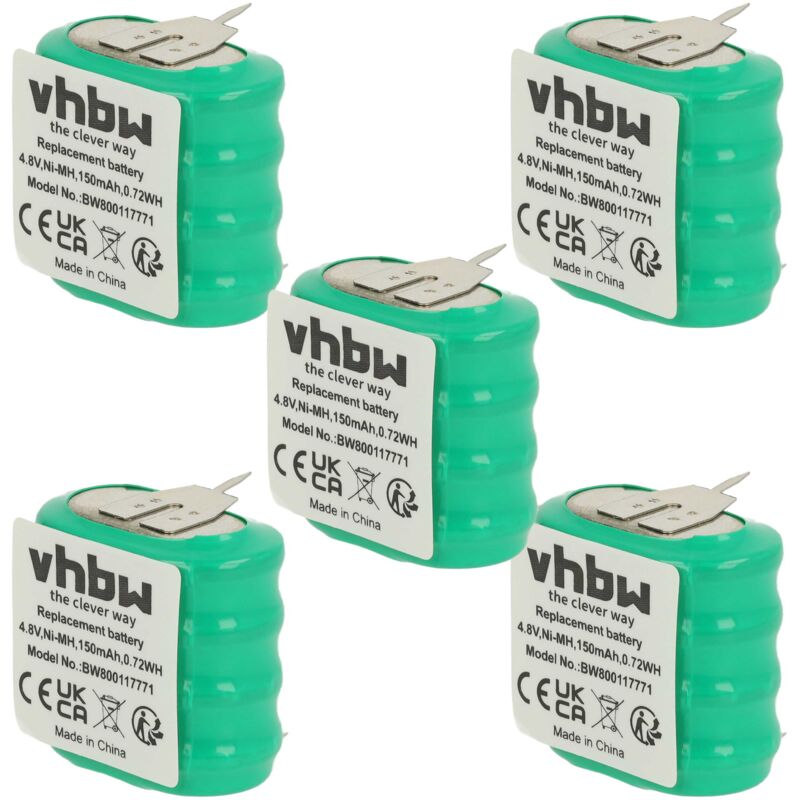 

Vhbw - 5x NiMH Batería de botón de repuesto Tipo 4/V150H 3 pines 150 mAh 4,8 V compatible para lámparas solares, etc.