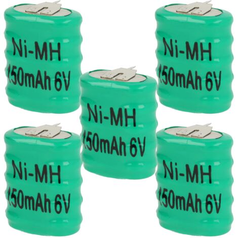 vhbw 5x NiMH Batería de botón de repuesto Tipo 5/V150H 3 pines 150 mAh 6 V compatible para lámparas solares, etc.
