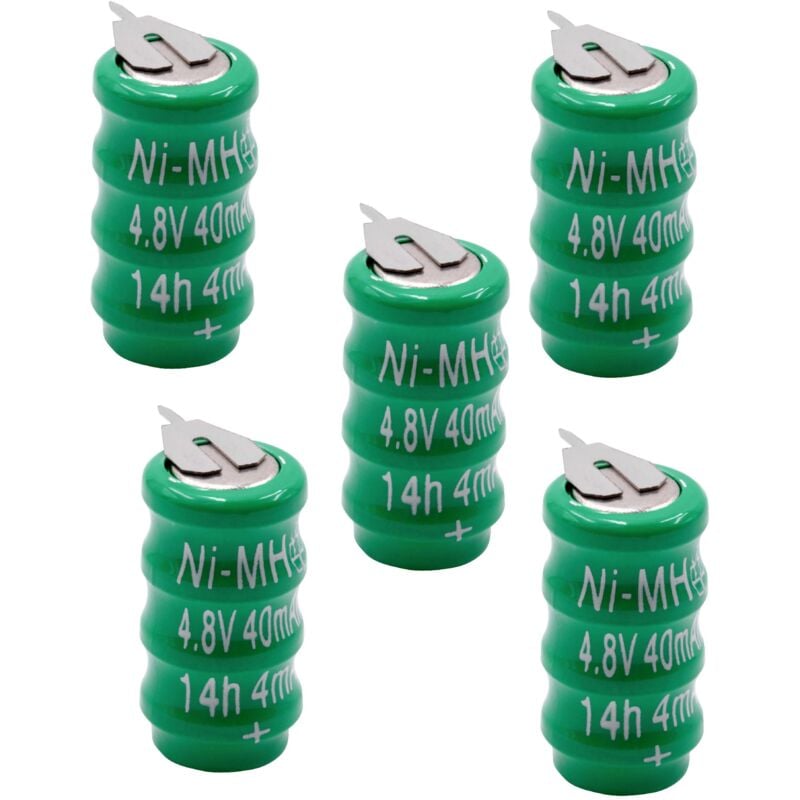 

vhbw 5x NiMH Batería de botón de repuesto Tipo V40H 2 pines 40 mAh 4,8 V compatible para lámparas solares, etc.