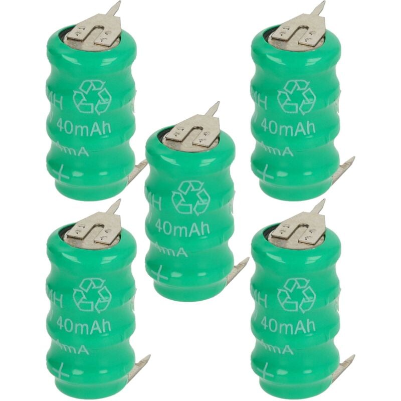 

5x NiMH Batería de botón de repuesto Tipo V40H 3 pines 40 mAh 4,8 V compatible para lámparas solares, etc. - Vhbw