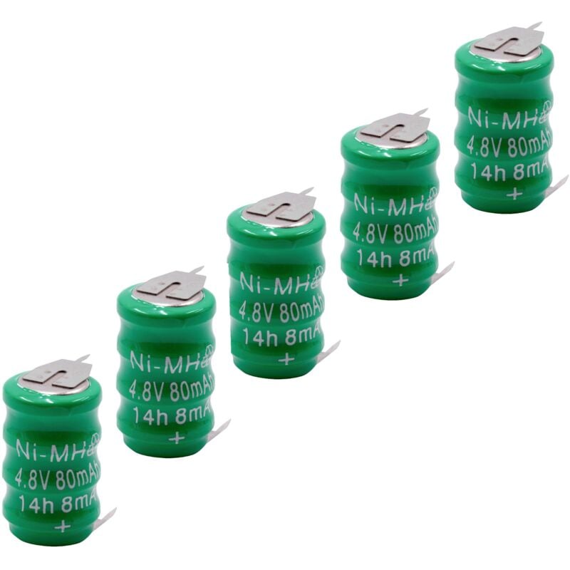 

Vhbw - 5x NiMH Batería de botón de repuesto Tipo V80H 3 pines 80 mAh 4,8 V compatible para lámparas solares, etc.