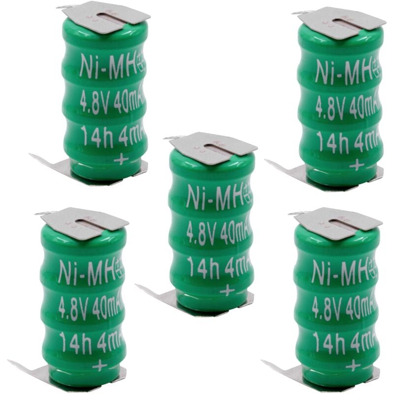 Vhbw - 5x NiMH pile bouton de remplacement pour type V40H 3 épingles 40mAh 4,8V convient pour les batteries de modélisme etc.