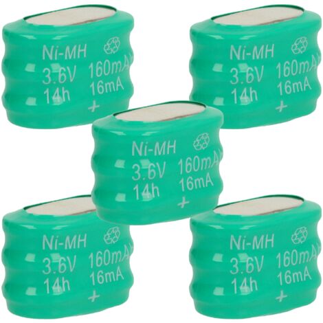 vhbw 5x NiMH replacement button cell battery tab type 3/V150H 150mAh 3.6V suitable for model building batteries, solar lights etc.