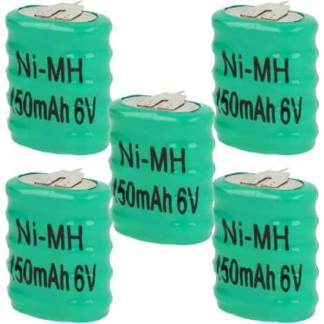 vhbw 5x NiMH replacement button cell battery tab type 5/V150H 3 pins 150mAh 6V suitable for model building batteries, solar lights etc.