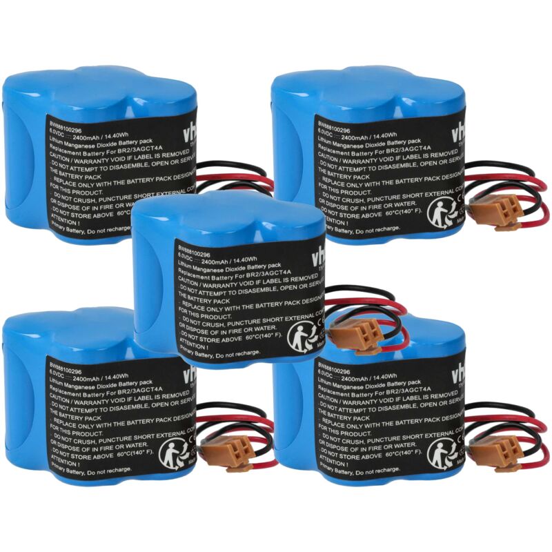 5x Pile remplacement pour ge / Fanuc BR2/3AGCT4A, BR-2/3AGCT4A, cl 25A, plc 18-T pour système de contrôle (2400mAh, 6V, Li-MnO2) - Vhbw