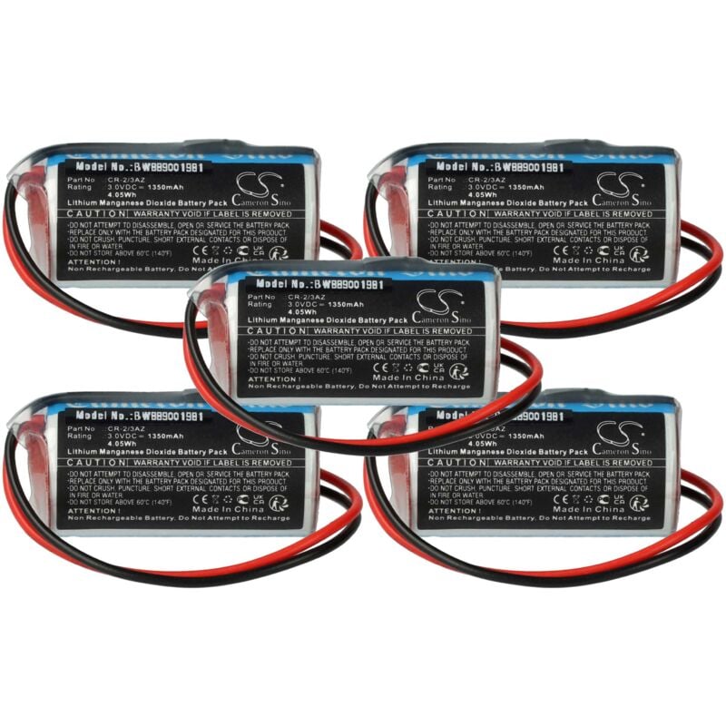 Vhbw - 5x Pile remplacement pour Verisure CR-2/3AZ pour système d'alarme (1350mAh, 3V, Li-MnO2)