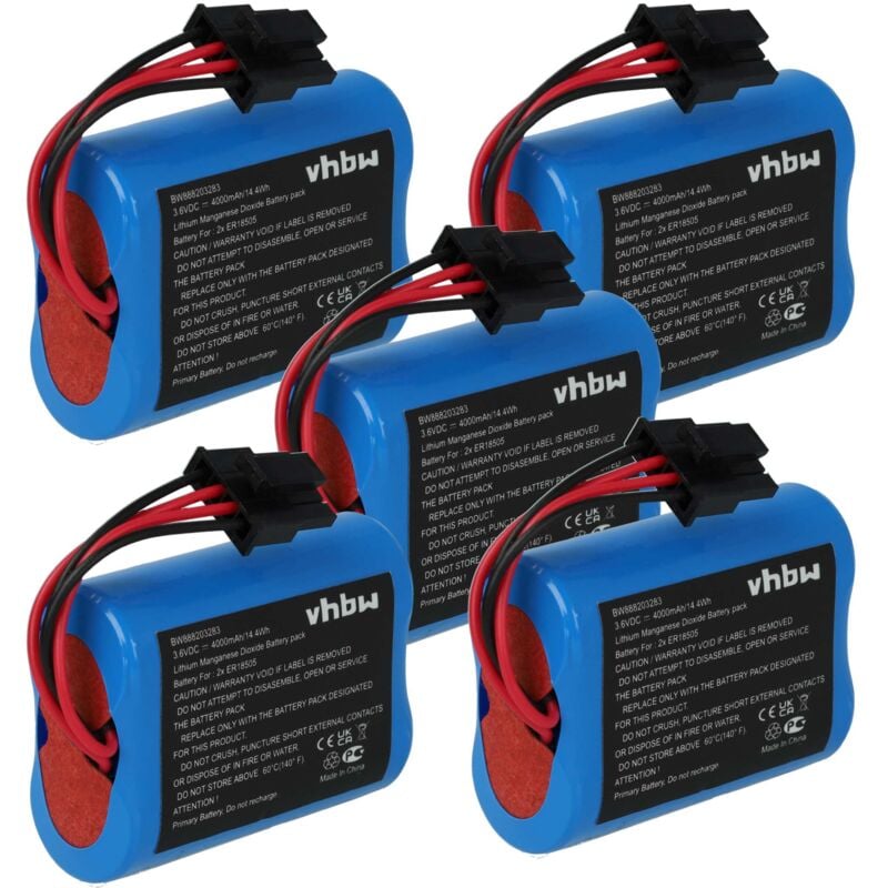 5x Pile remplacement pour Visonic 103-304742-2, 2XER18505M pour système d'alarme (4000mAh, 3,6V, Li-SOCl2) - Vhbw