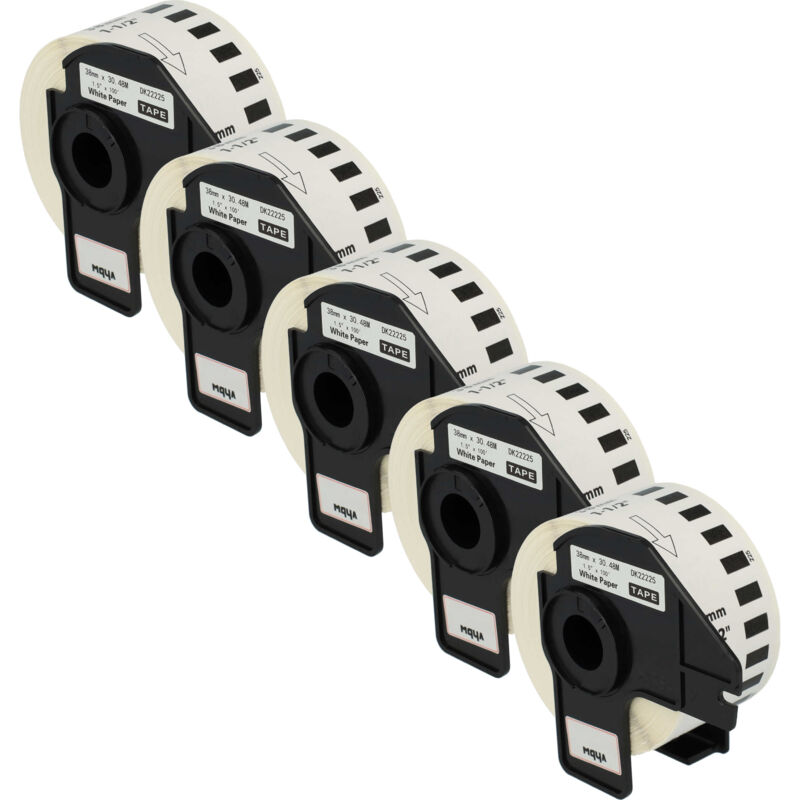 Vhbw - 5x Etiketten-Rolle mit Halter 38mm x 30,48m (1 Etikette) kompatibel mit Brother pt QL500BW, QL-550, QL-560, QL560VP Etiketten-Drucker