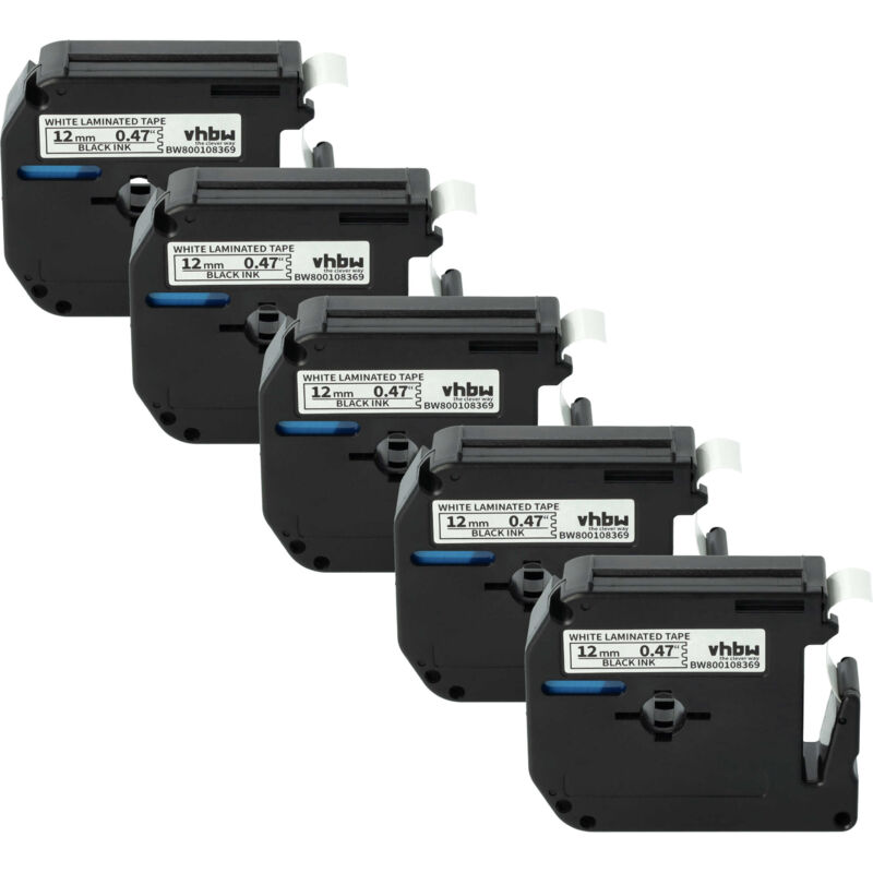 Vhbw - 5x Schriftband-Kassette Ersatz für Brother M-K231 für Etiketten-Drucker 8m x 12mm Schwarz auf Weiß